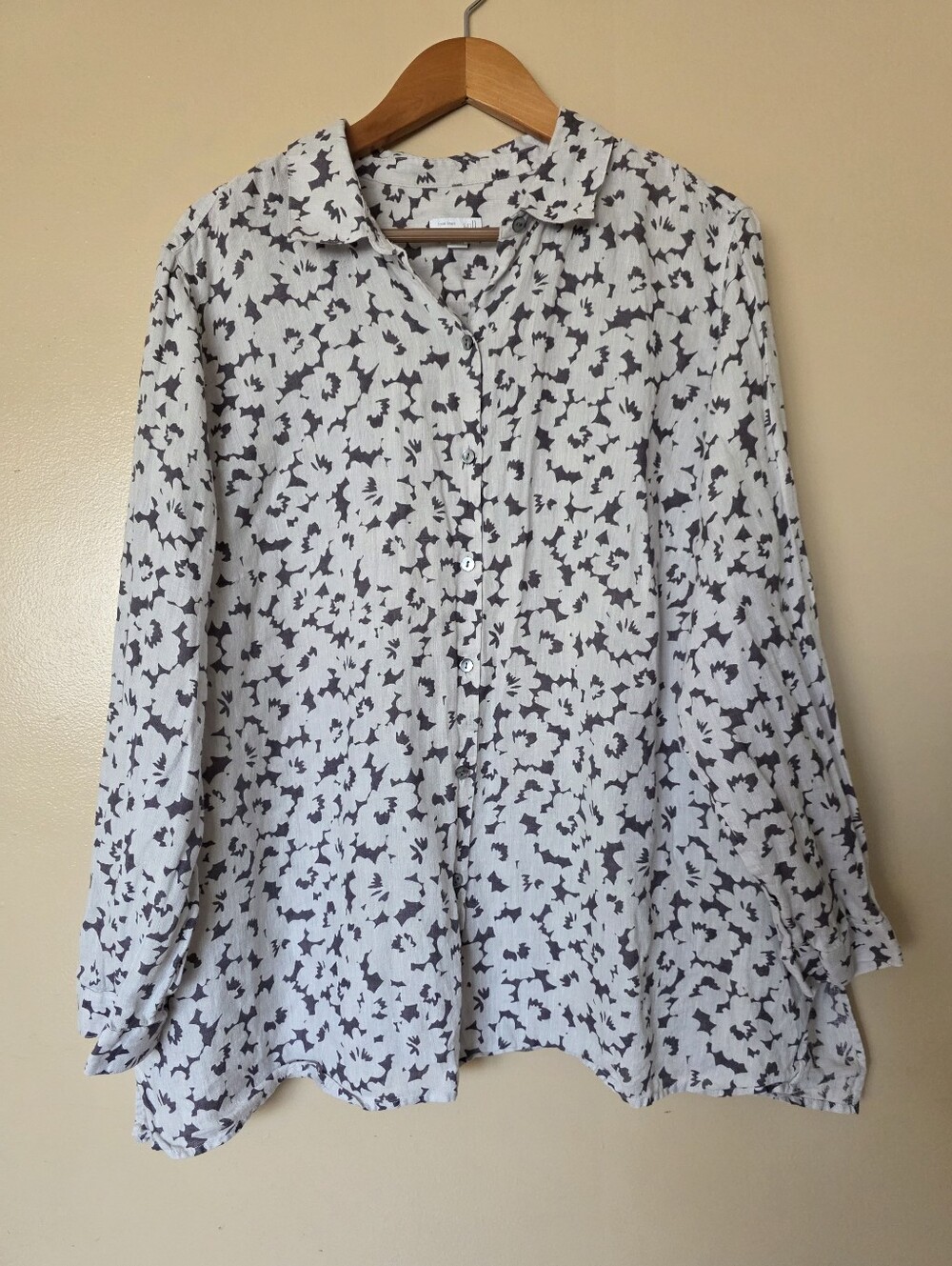 J Jill Love Linen Essential Shirt 3X Granite Daisy Shadow Print Coastal Grandma